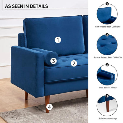 57 Inch Wide Upholstered Two Cushion Loveseat with Bolster Pillows