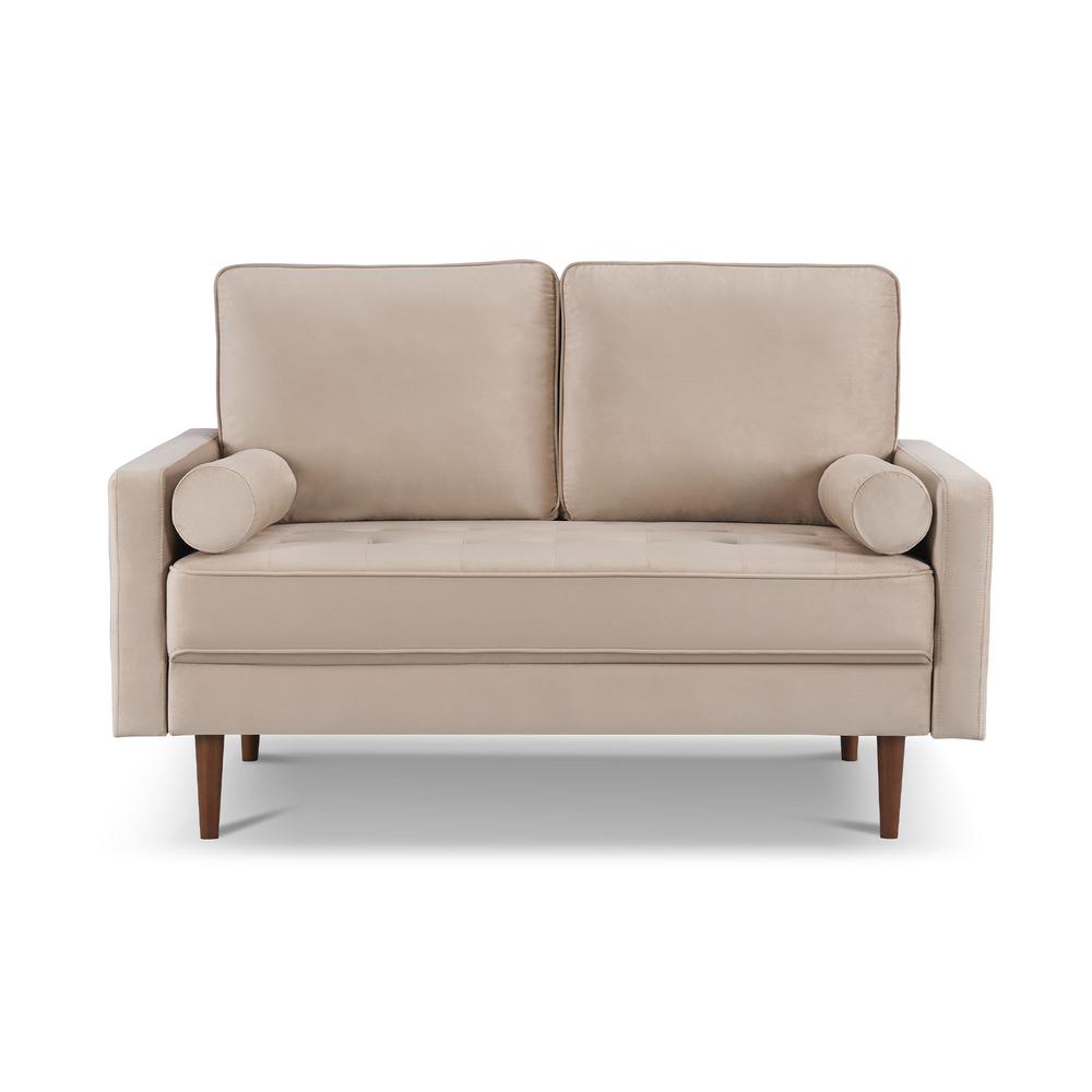 57 Inch Wide Upholstered Two Cushion Loveseat with Bolster Pillows