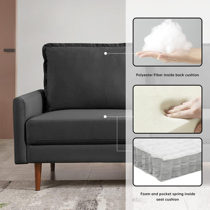 57 Inch Wide Upholstered Two Cushion Loveseat with Cambered Arms