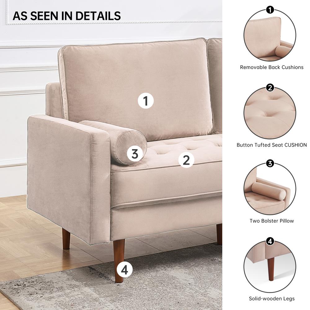 57 Inch Wide Upholstered Two Cushion Loveseat with Bolster Pillows
