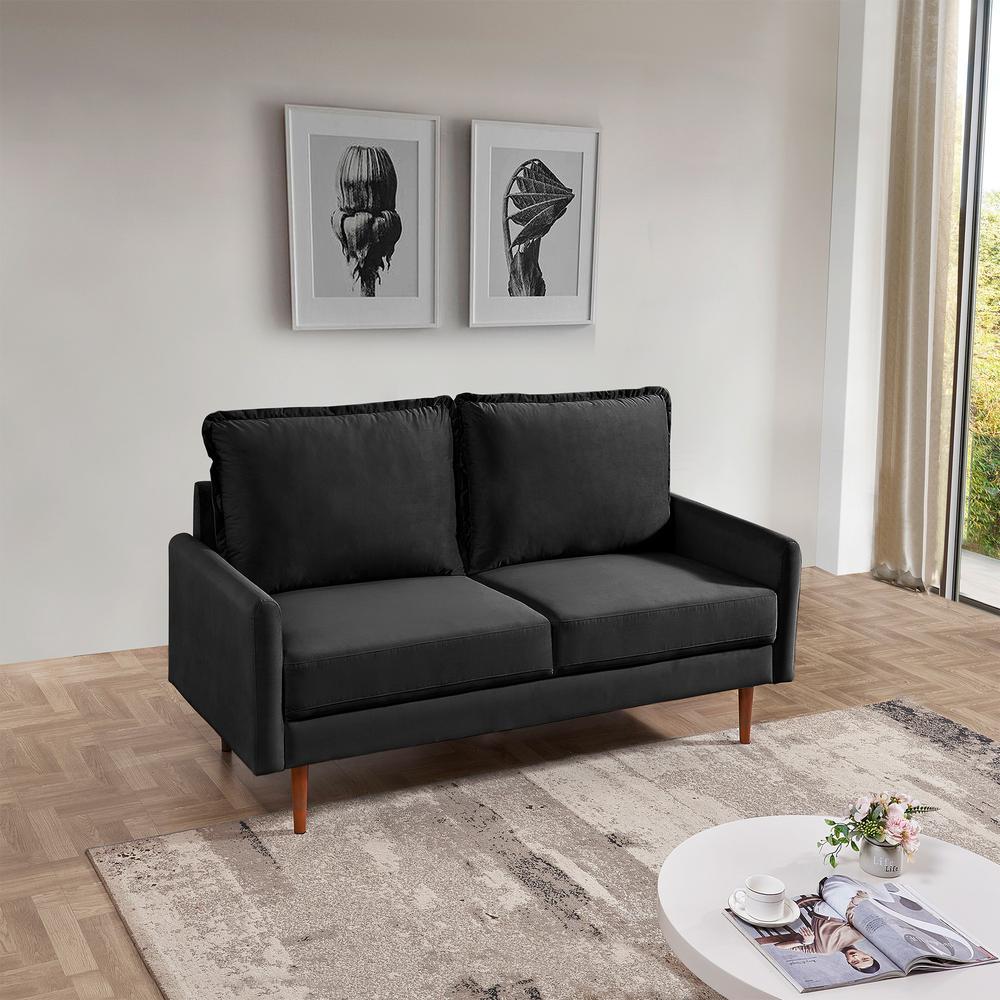 57 Inch Wide Upholstered Two Cushion Loveseat with Cambered Arms