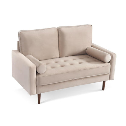57 Inch Wide Upholstered Two Cushion Loveseat with Bolster Pillows