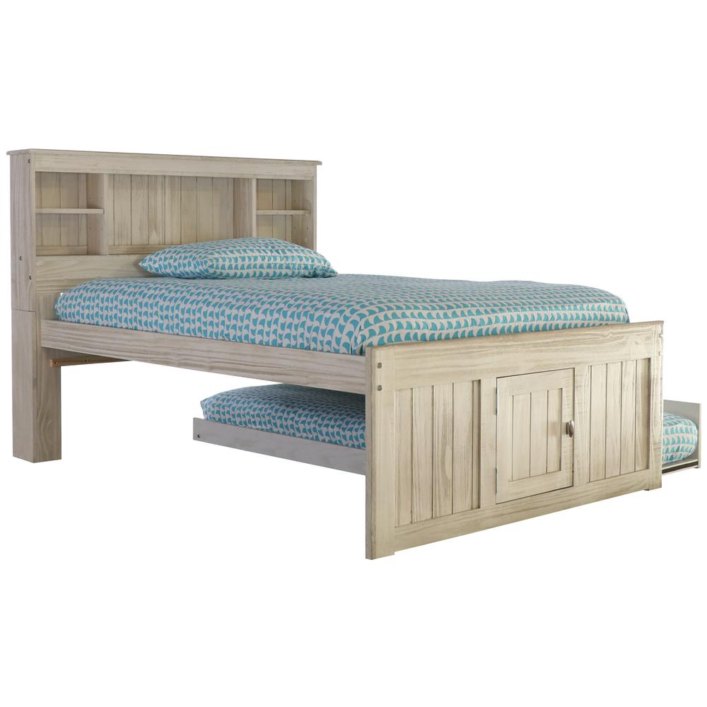 OS Home and Office Furniture Model 85221K3-22 Solid Pine Full Captains Bookcase Bed with 3 drawers and a Twin Sized Trundle in Light Ash