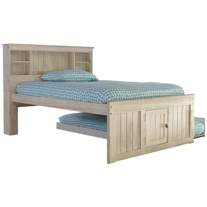 OS Home and Office Furniture Model 85221K3-22 Solid Pine Full Captains Bookcase Bed with 3 drawers and a Twin Sized Trundle in Light Ash