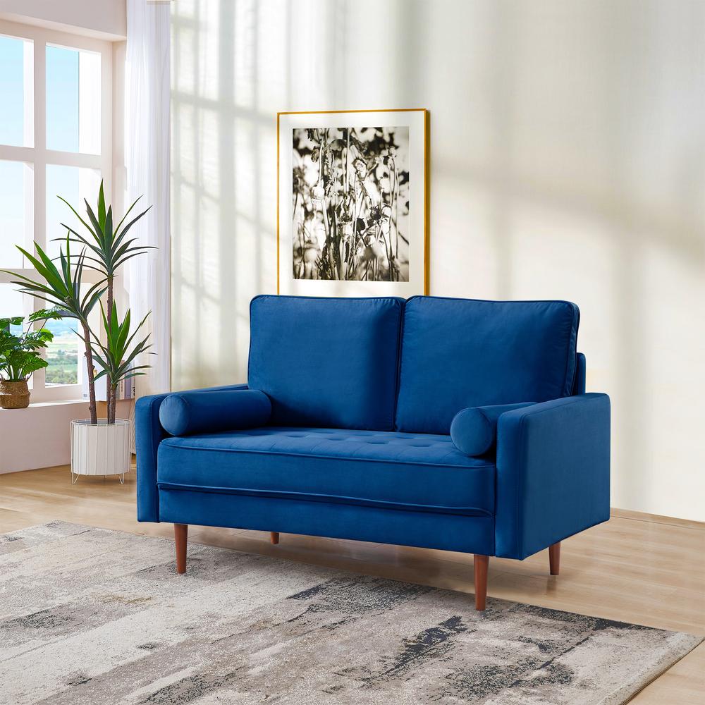 57 Inch Wide Upholstered Two Cushion Loveseat with Bolster Pillows
