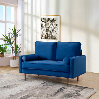 57 Inch Wide Upholstered Two Cushion Loveseat with Bolster Pillows