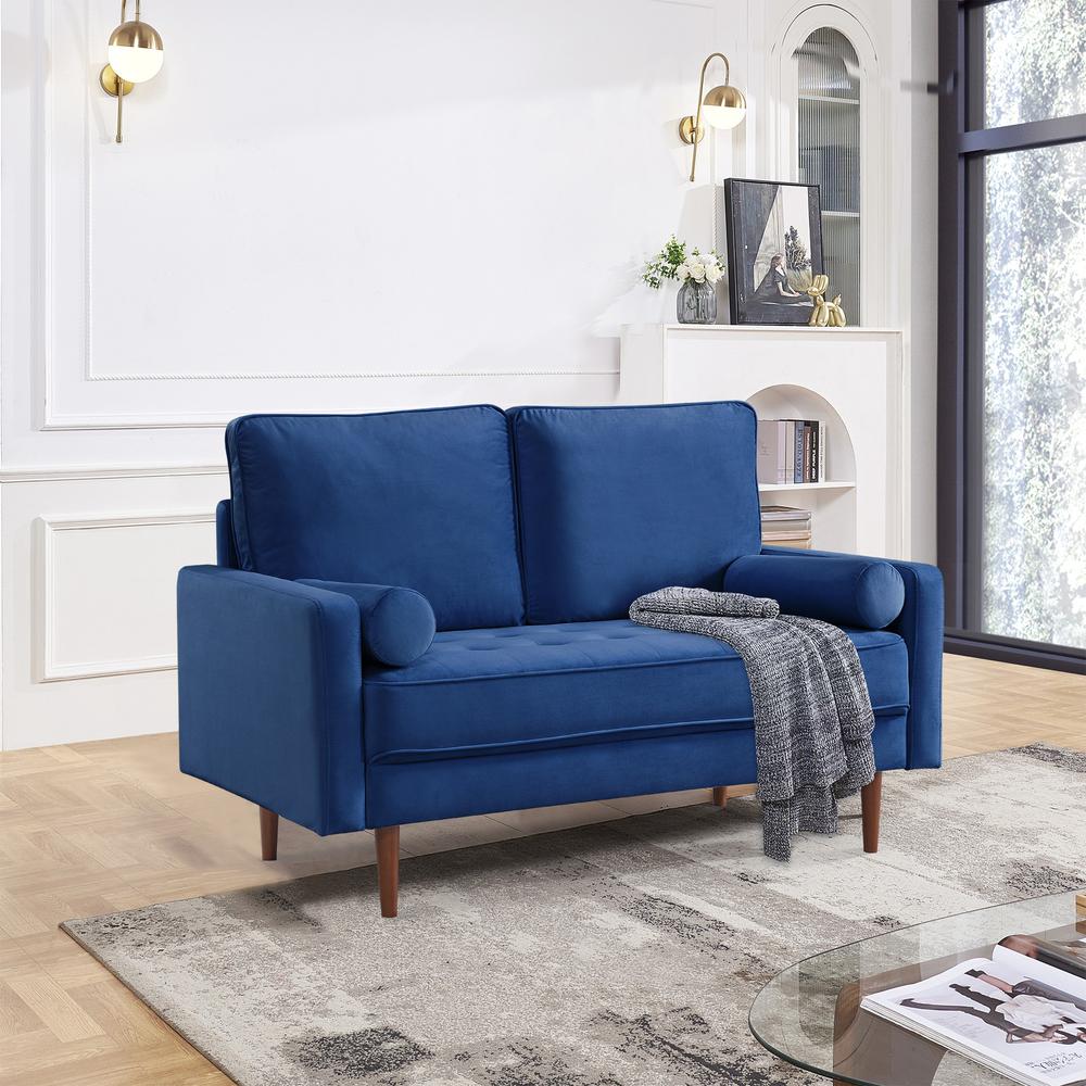 57 Inch Wide Upholstered Two Cushion Loveseat with Bolster Pillows