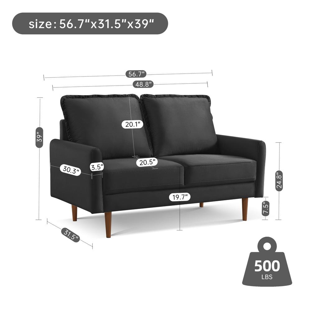 57 Inch Wide Upholstered Two Cushion Loveseat with Cambered Arms
