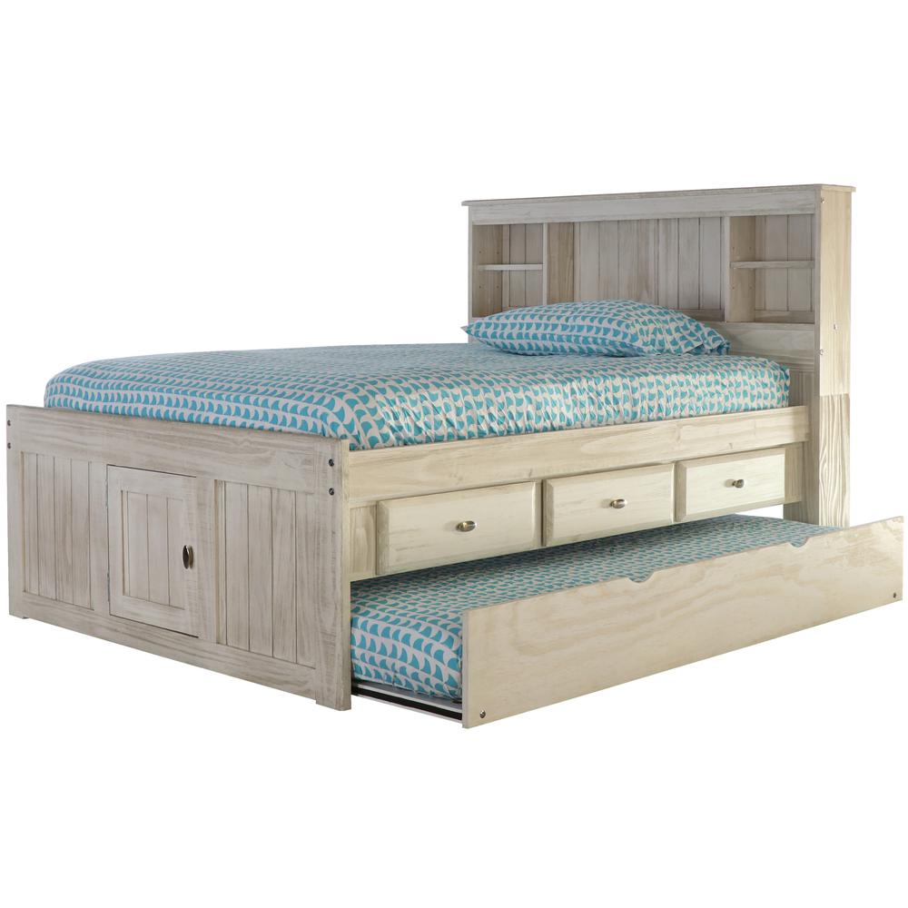OS Home and Office Furniture Model 85221K3-22 Solid Pine Full Captains Bookcase Bed with 3 drawers and a Twin Sized Trundle in Light Ash