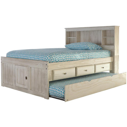 OS Home and Office Furniture Model 85221K3-22 Solid Pine Full Captains Bookcase Bed with 3 drawers and a Twin Sized Trundle in Light Ash