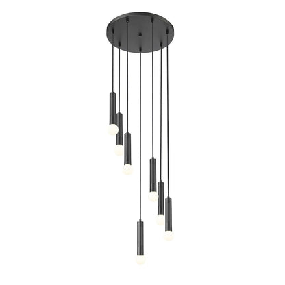 Z-Lite Stari 7 Light Chandelier in Matte Black color, Steel frame