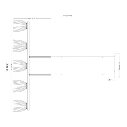 Z-Lite Naya 5 Light Linear Chandelier in Modern Gold color, Steel frame