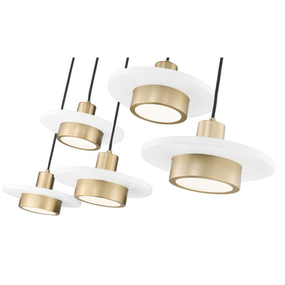 Z-Lite 5 Light Linear Chandelier, Matte White + Modern Gold