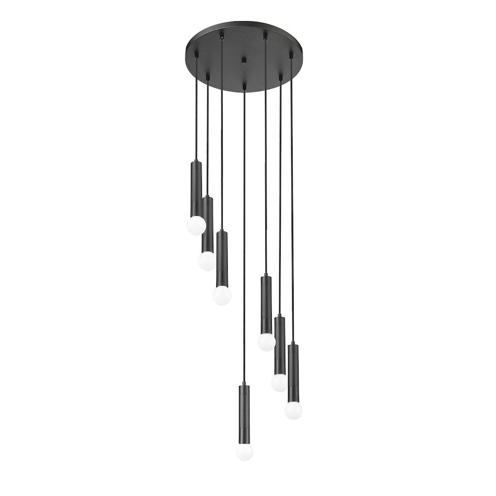 Z-Lite Stari 7 Light Chandelier in Matte Black color, Steel frame