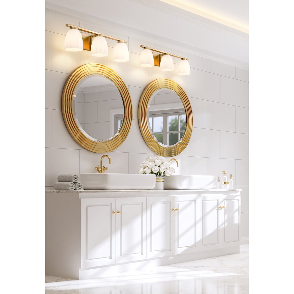 Z-Lite Naya 3 Light Vanity in Modern Gold color, Steel frame