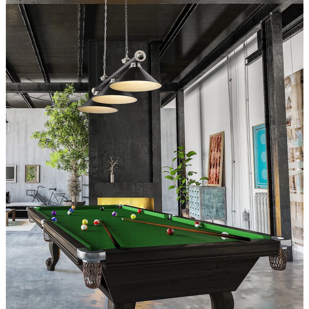 Z-Lite Cordon 3 Light Billiard, Steel Frame, Matte Black Shade Color