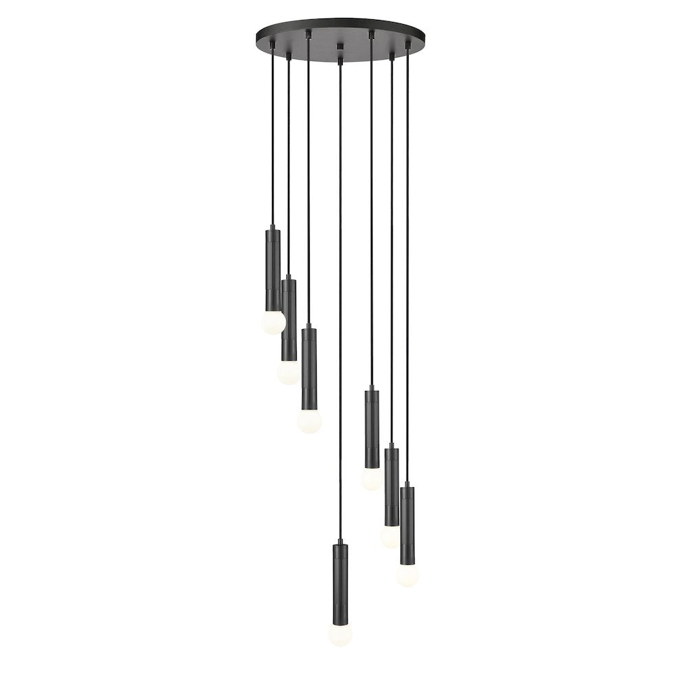 Z-Lite Stari 7 Light Chandelier in Matte Black color, Steel frame