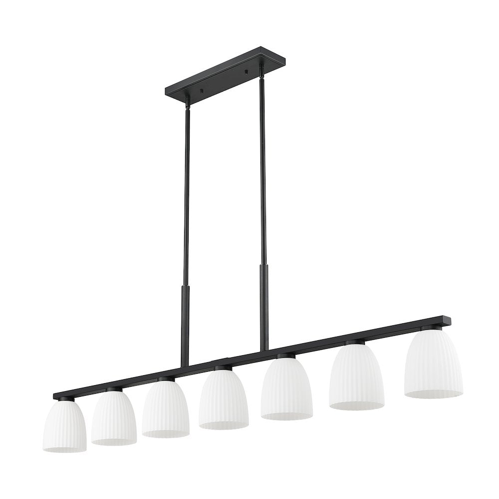 Z-Lite Naya 7 Light Linear Chandelier in Matte Black color, Steel frame