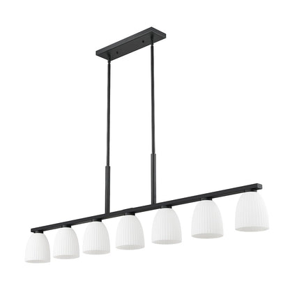 Z-Lite Naya 7 Light Linear Chandelier in Matte Black color, Steel frame
