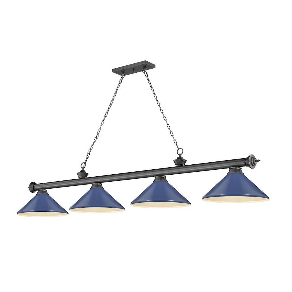 Z-Lite Cordon 4 Light Billiard, Steel Frame, Navy Blue Shade Color