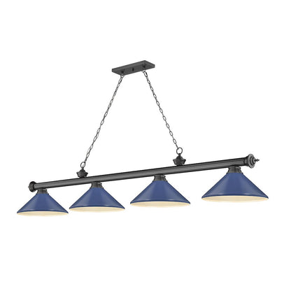 Z-Lite Cordon 4 Light Billiard, Steel Frame, Navy Blue Shade Color