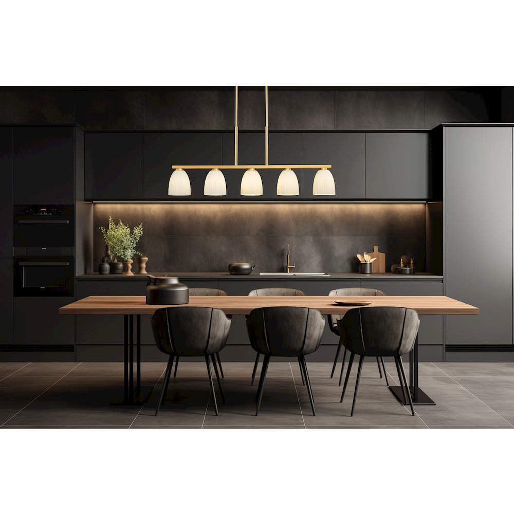 Z-Lite Naya 5 Light Linear Chandelier in Modern Gold color, Steel frame