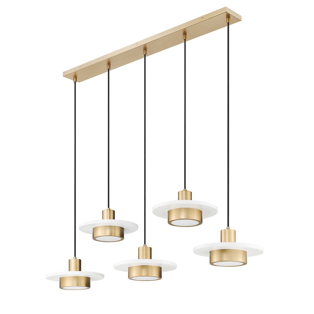 Z-Lite 5 Light Linear Chandelier, Matte White + Modern Gold