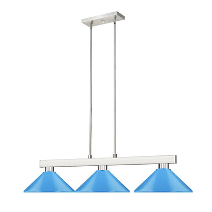 Z-Lite Cobalt 3 Light Billiard, Steel Frame, Electric Blue Shade Color