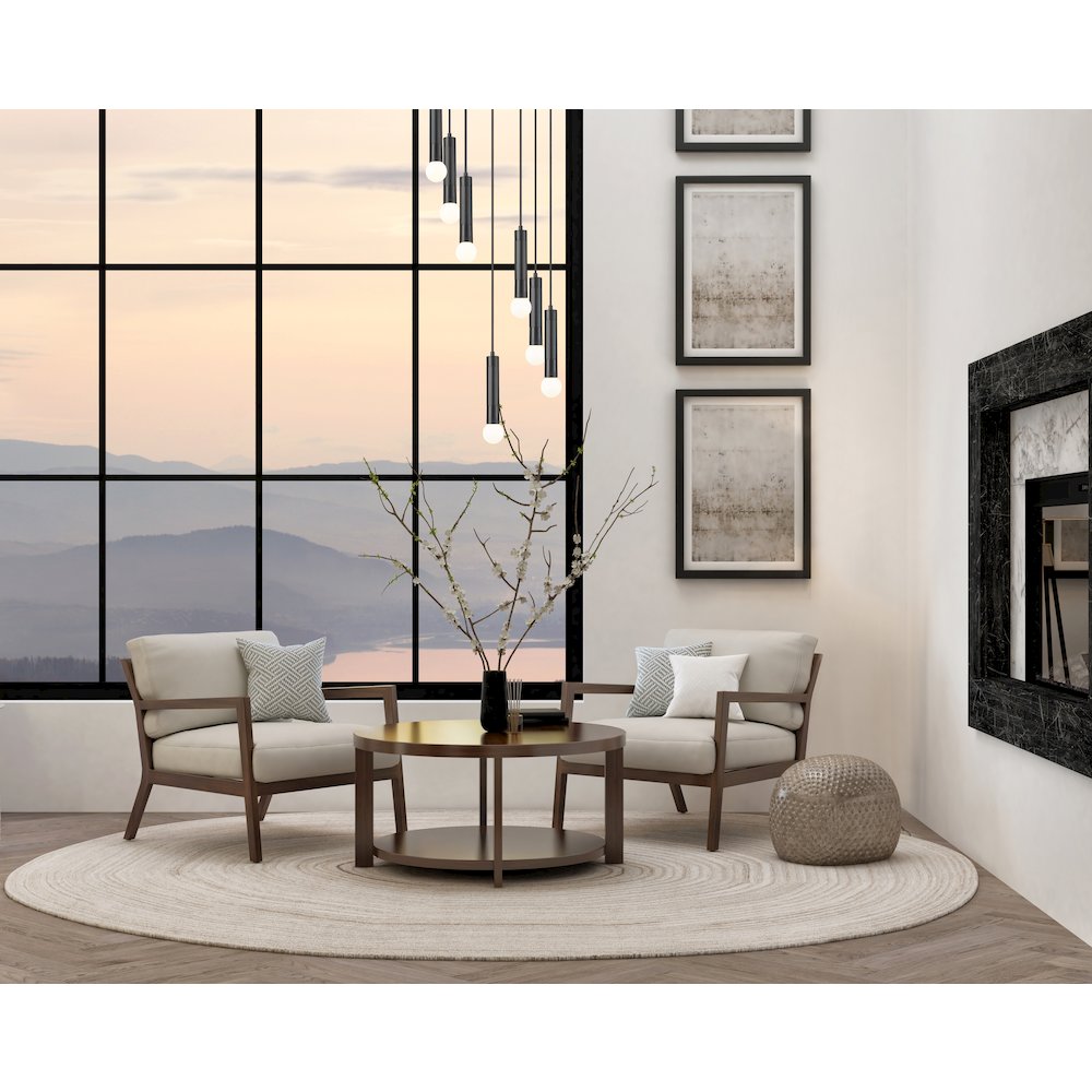 Z-Lite Stari 7 Light Chandelier in Matte Black color, Steel frame