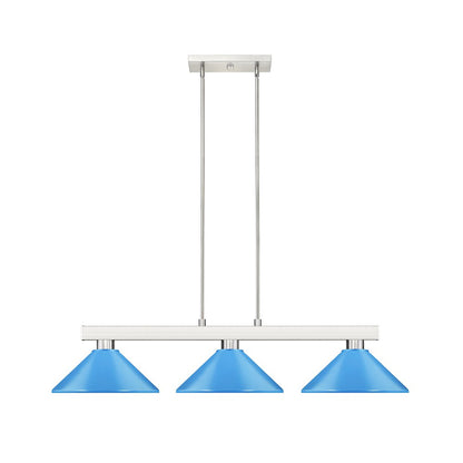 Z-Lite Cobalt 3 Light Billiard, Steel Frame, Electric Blue Shade Color