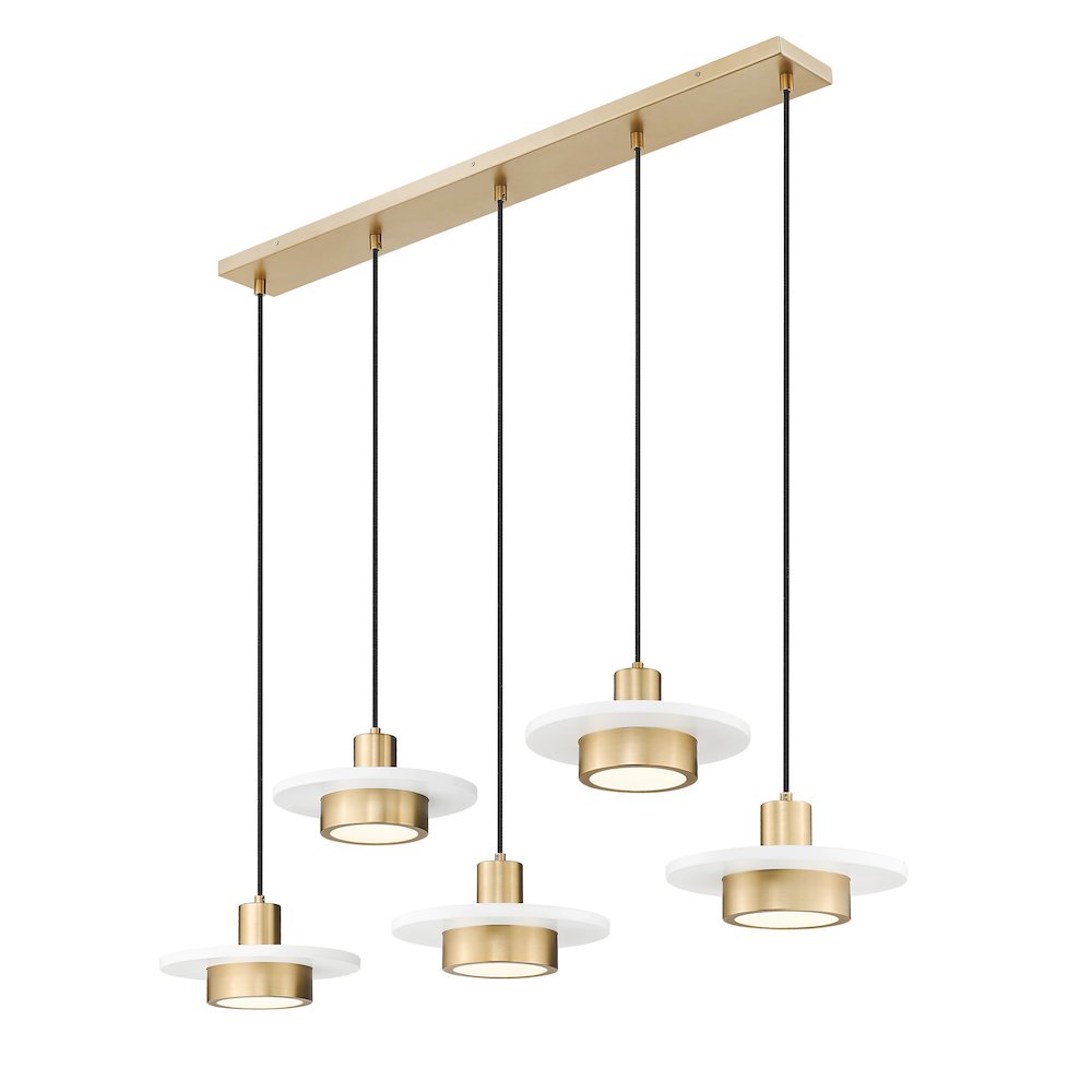 Z-Lite 5 Light Linear Chandelier, Matte White + Modern Gold