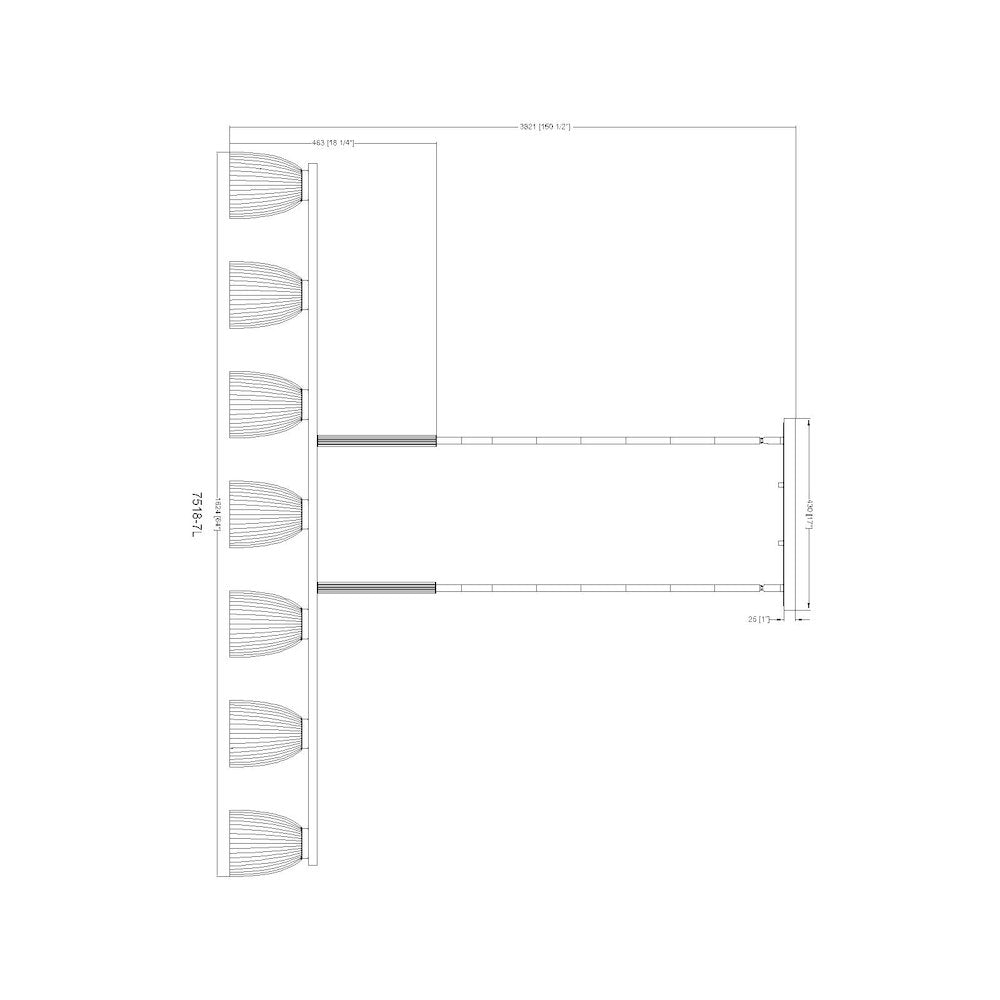 Z-Lite Naya 7 Light Linear Chandelier in Matte Black color, Steel frame