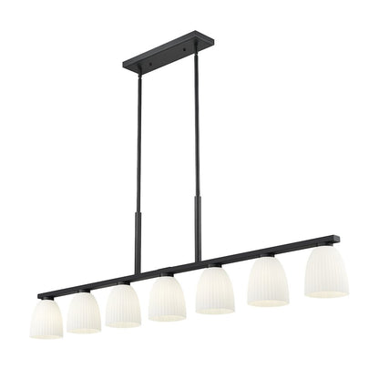 Z-Lite Naya 7 Light Linear Chandelier in Matte Black color, Steel frame
