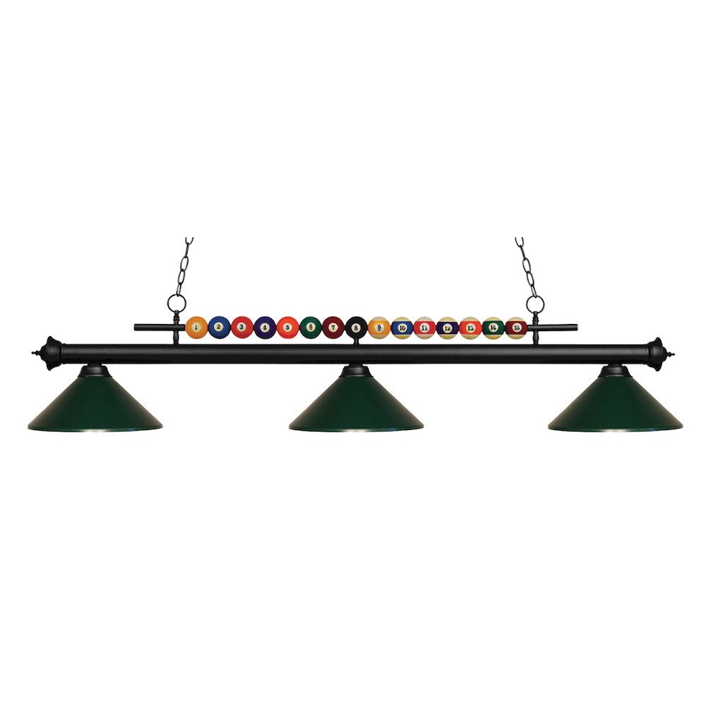 Z-Lite Shark 3 Light Billiard, Steel Frame, Dark Green Shade Color