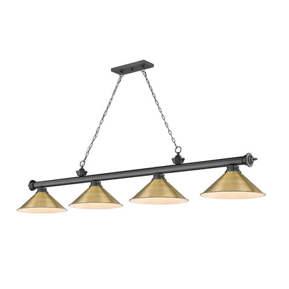 Z-Lite Cordon 4 Light Billiard, Steel Frame, Rubbed Brass Shade Color