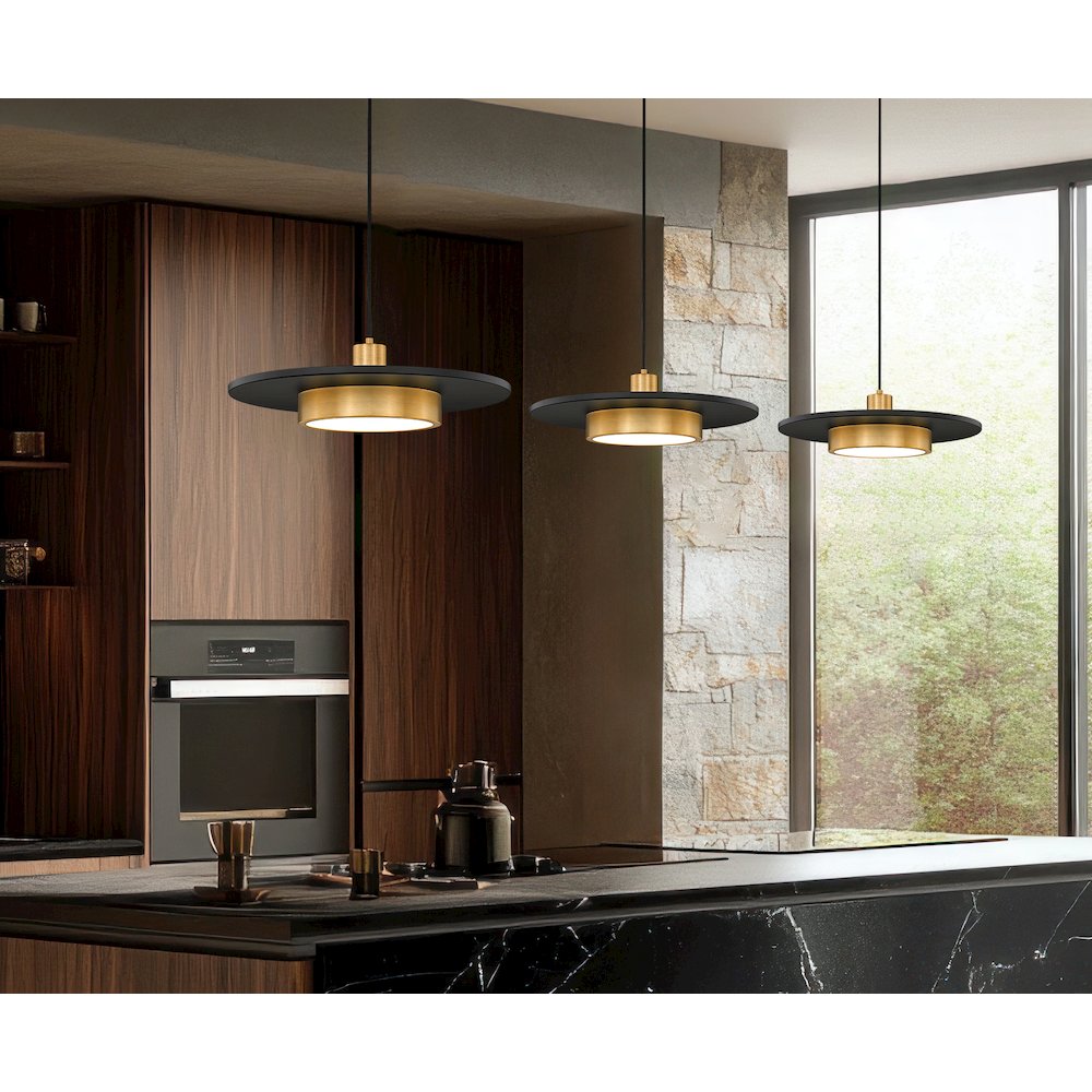 Z-Lite 1 Light Pendant, Matte Black + Modern Gold