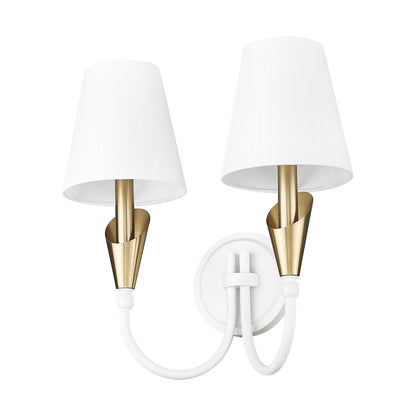 Z-Lite Claudelle 2 Light Wall Sconce in Textured White + Modern Gold color