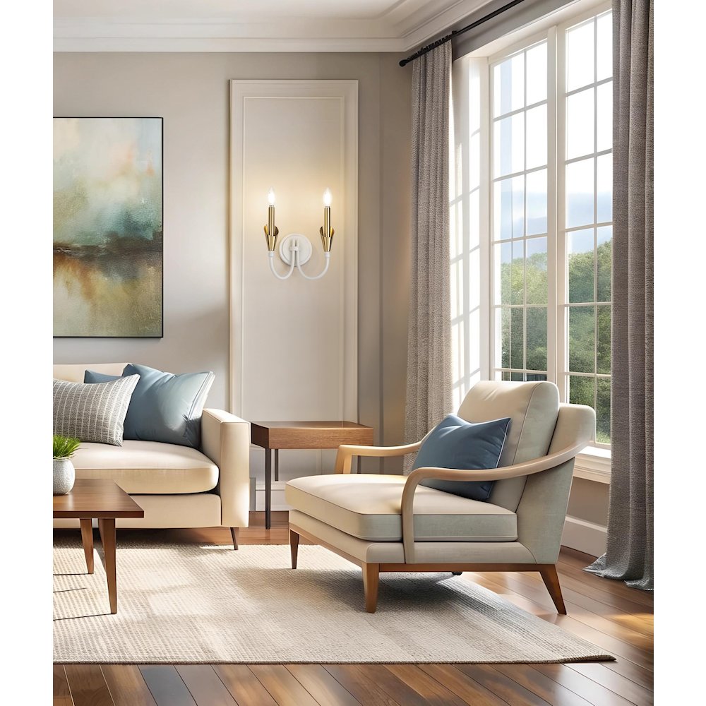 Z-Lite Claudelle 2 Light Wall Sconce in Textured White + Modern Gold color