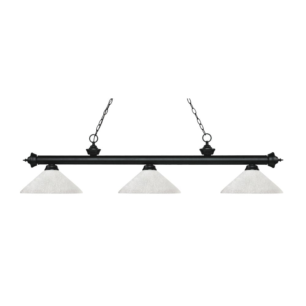 Z-Lite Riviera 3 Light Billiard, Steel Frame, White Linen Shade Color