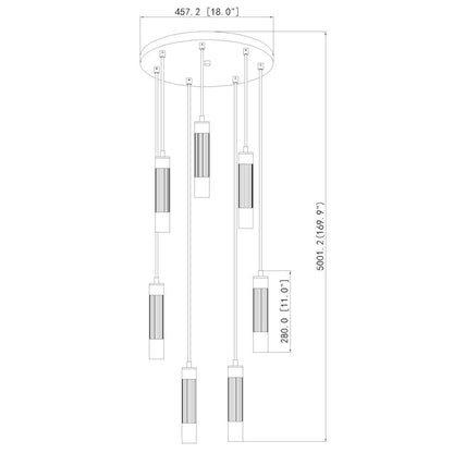 Z-Lite Stari 7 Light Chandelier in Matte Black color, Steel frame