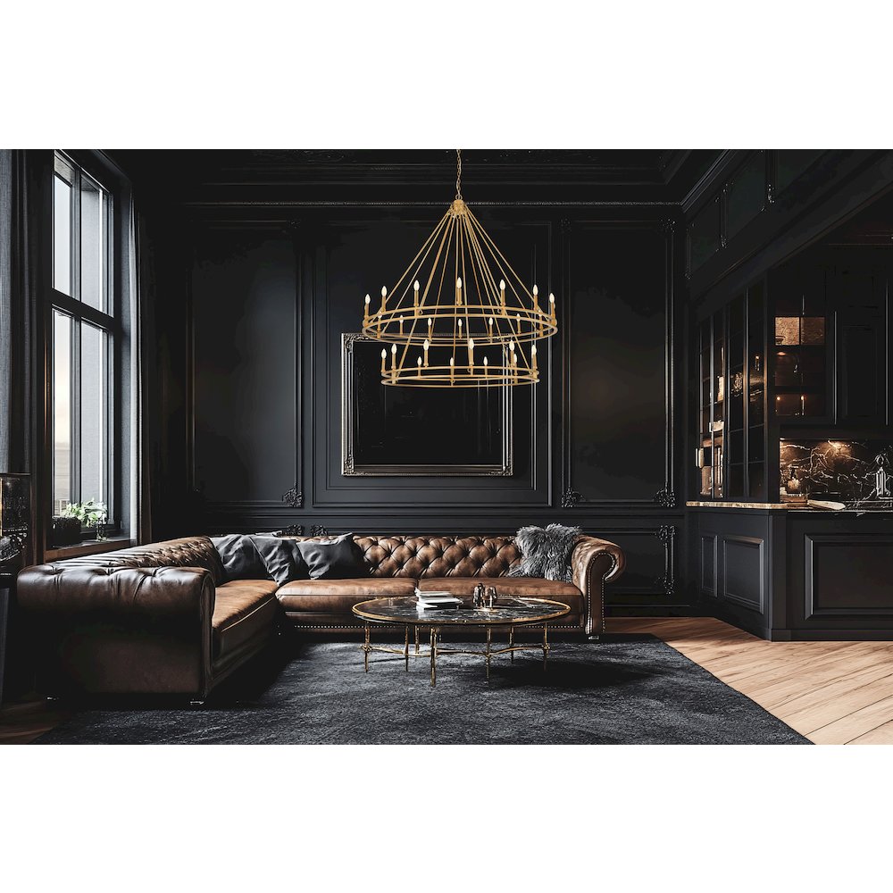 Z-Lite Dennison 28 Light Chandelier in Signature Brass color, Steel frame