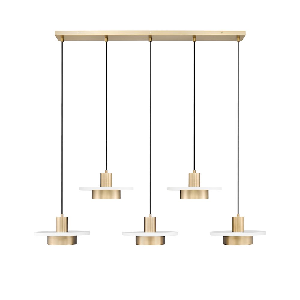 Z-Lite 5 Light Linear Chandelier, Matte White + Modern Gold