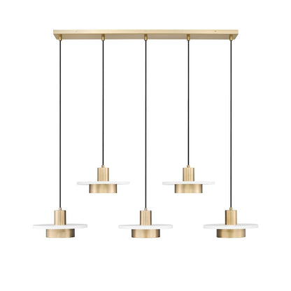Z-Lite 5 Light Linear Chandelier, Matte White + Modern Gold