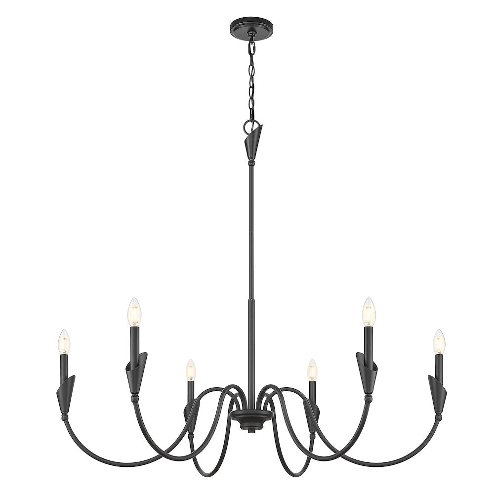 Z-Lite Claudelle 6 Light Chandelier in Matte Black color, Steel frame