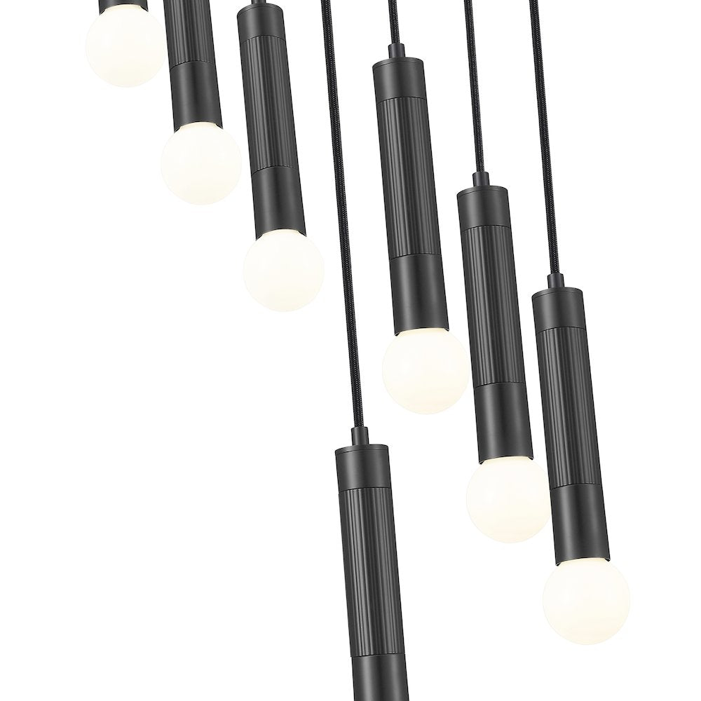 Z-Lite Stari 7 Light Chandelier in Matte Black color, Steel frame