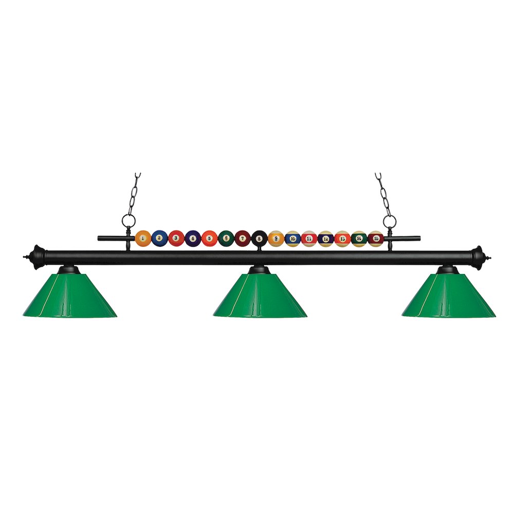 Z-Lite Shark 3 Light Billiard, Steel Frame, Green Shade Color