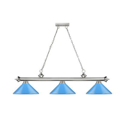 Z-Lite Cordon 3 Light Billiard, Steel Frame, Electric Blue Shade Color