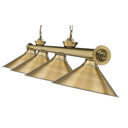 Z-Lite Cordon 4 Light Billiard, Steel Frame, Rubbed Brass Shade Color