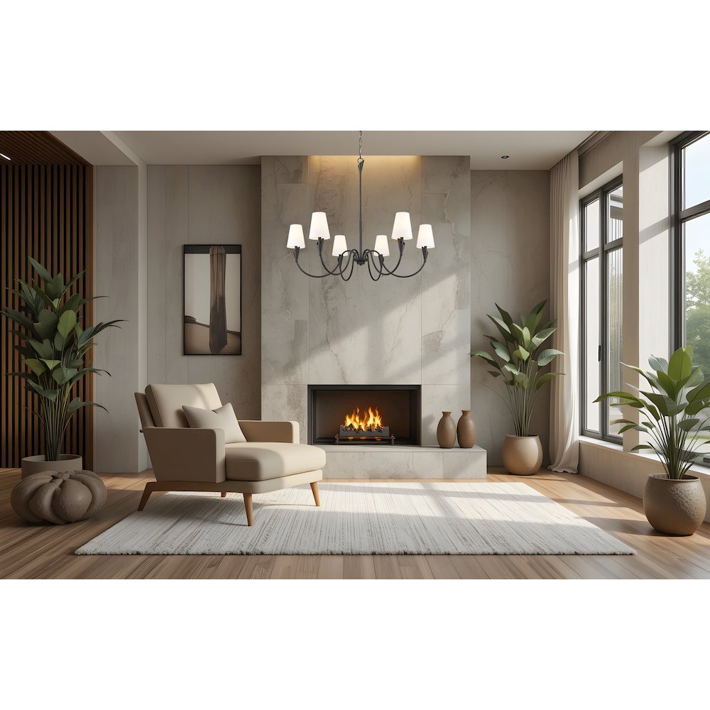 Z-Lite Claudelle 6 Light Chandelier in Matte Black color, Steel frame