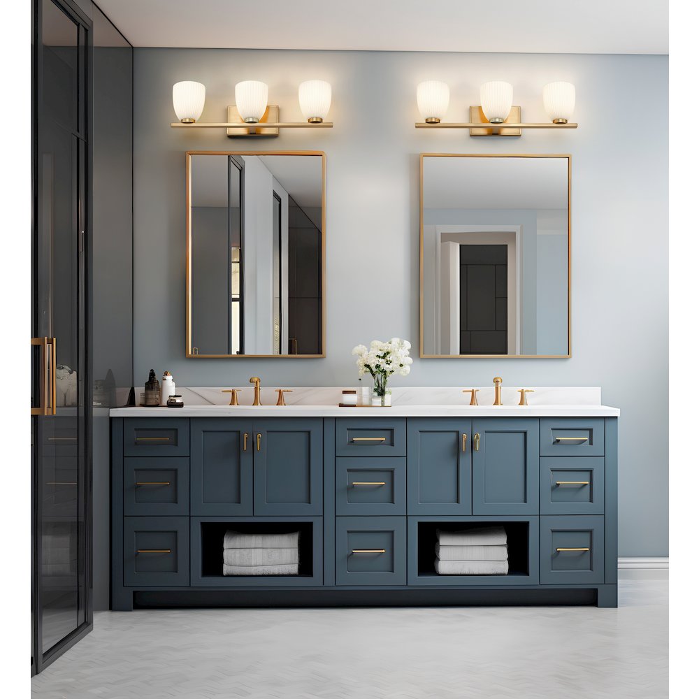 Z-Lite Naya 3 Light Vanity in Modern Gold color, Steel frame